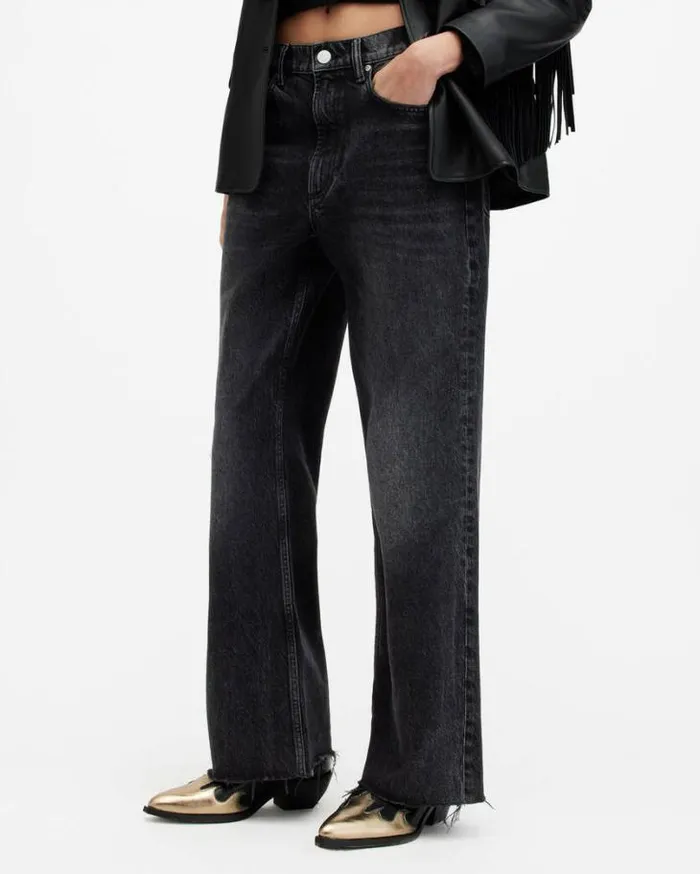 Blake Low Slung Wide Leg Denim Jeans Washed Black Women AllSaints Jeans