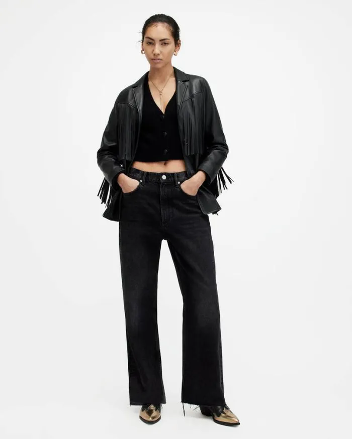 Blake Low Slung Wide Leg Denim Jeans Washed Black Women AllSaints Jeans