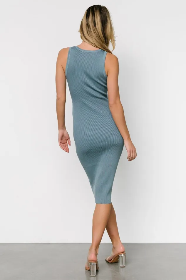 Bobbie Snap Button Midi Dress Dusty Blue Women Baltic Born Midi Dresses
