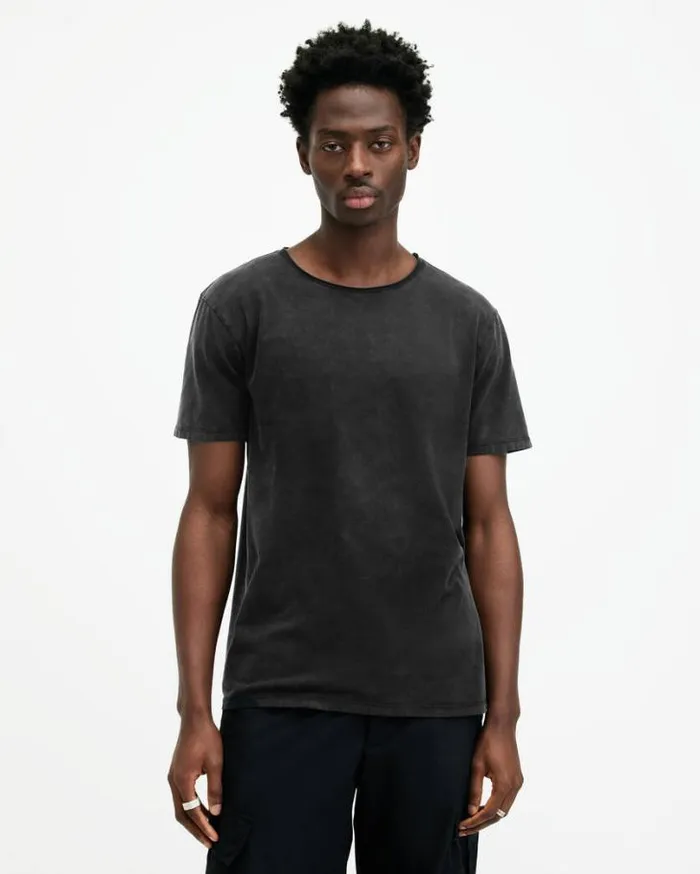 Bodega Crew Neck Raw Edge TShirt Washed Black Men AllSaints TShirts