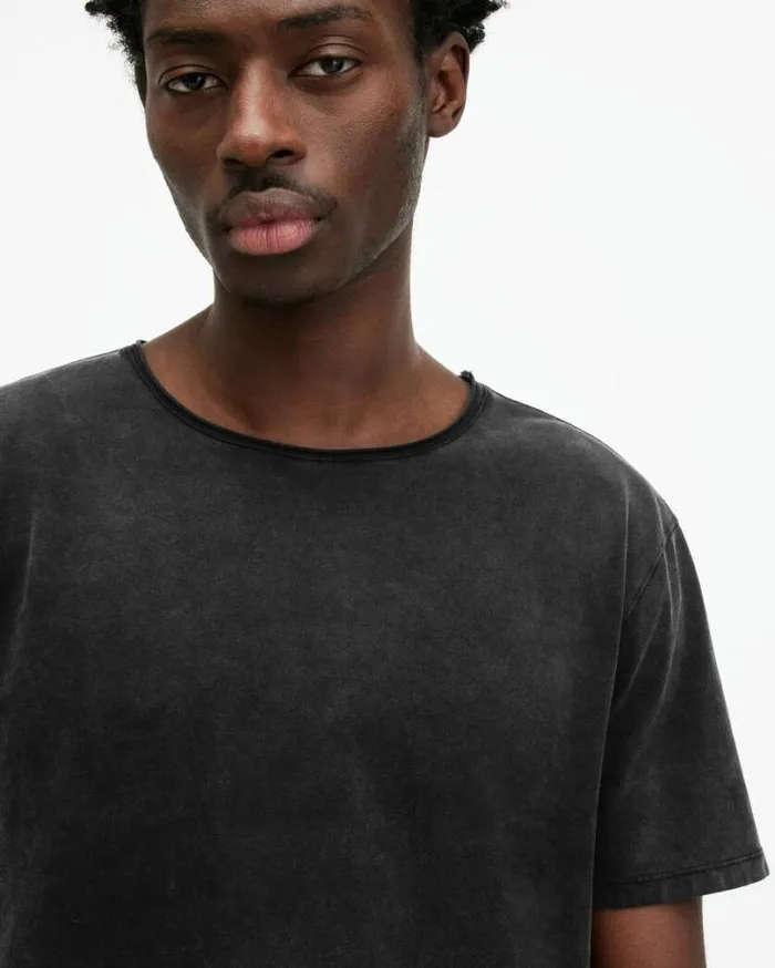 Bodega Crew Neck Raw Edge TShirt Washed Black Men AllSaints TShirts
