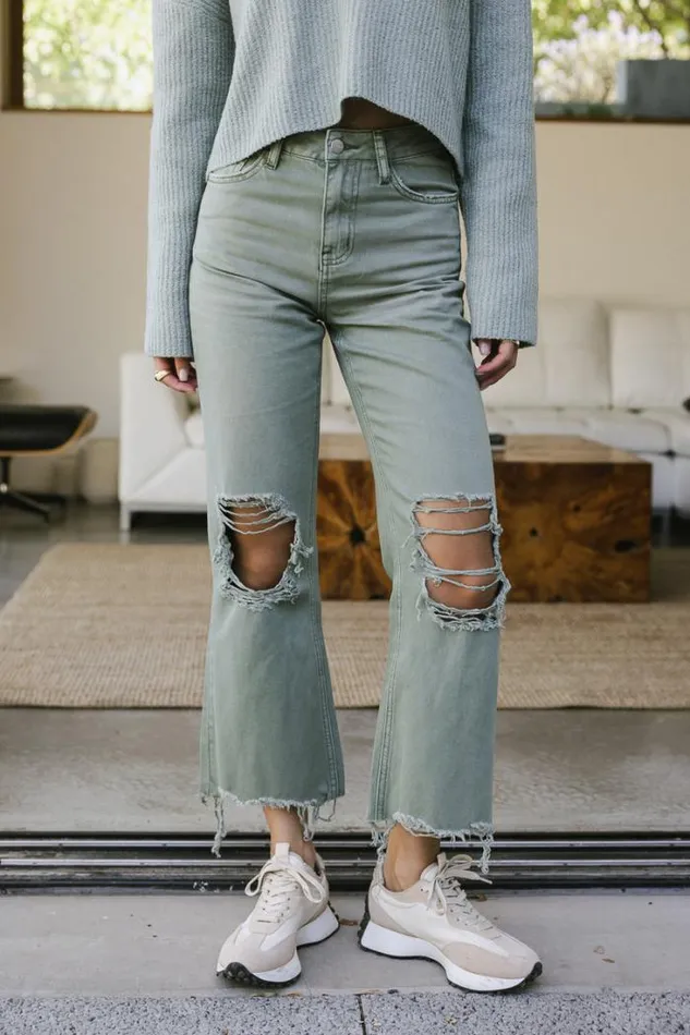 Bohme Denim Charlie Distressed Jeans In Olive Olive 8211 Women