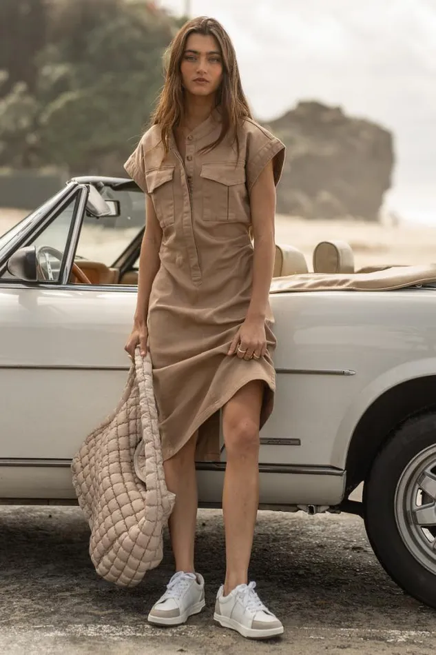 Bohme Dresses Caitlin Denim Dress In Tan Tan 8211 Women