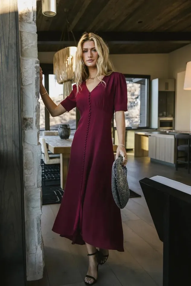 Bohme Dresses Lia Button Detail Dress In Burgundy Burgundy 8211 Women