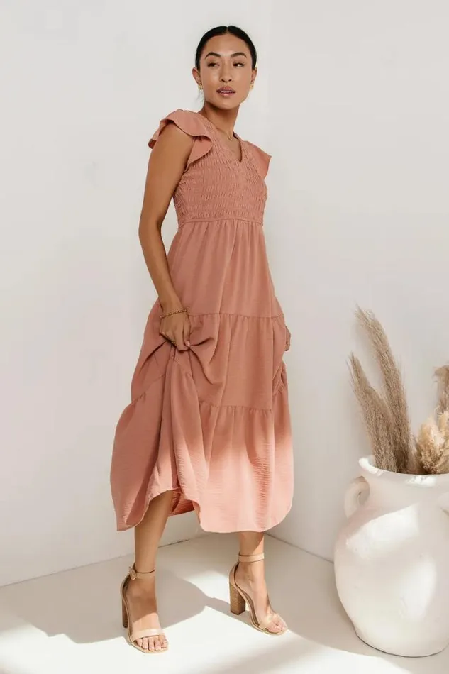 Bohme Dresses Rain Smocked Midi Dress In Peach Peach 8211 Women