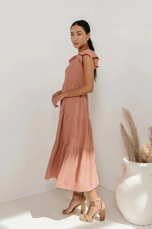Bohme Dresses Rain Smocked Midi Dress In Peach Peach 8211 Women Bohme Dresses Rain Smocked Midi Dress In Peach Peach 8211 Women