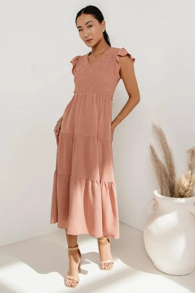 Bohme Dresses Rain Smocked Midi Dress In Peach Peach 8211 Women Bohme Dresses Rain Smocked Midi Dress In Peach Peach 8211 Women