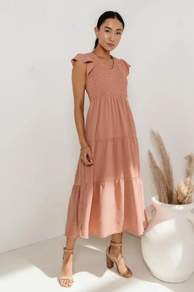 Bohme Dresses Rain Smocked Midi Dress In Peach Peach 8211 Women Bohme Dresses Rain Smocked Midi Dress In Peach Peach 8211 Women