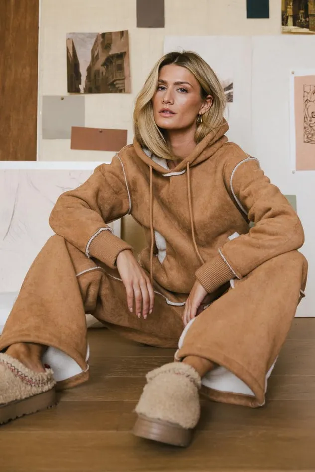 Bohme Loungewear Mattie Faux Shearling Hoodie In Camel Camel 8211 Women