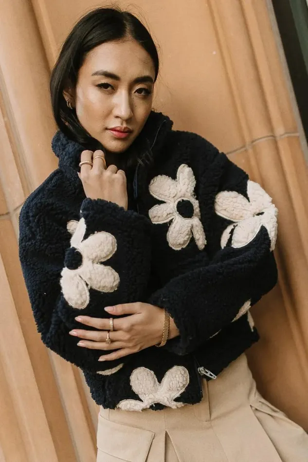 Bohme Outerwear BlankNYC Floral Teddy Jacket In Navy Navy 8211 Women Bohme Outerwear BlankNYC Floral Teddy Jacket In Navy Navy 8211 Women