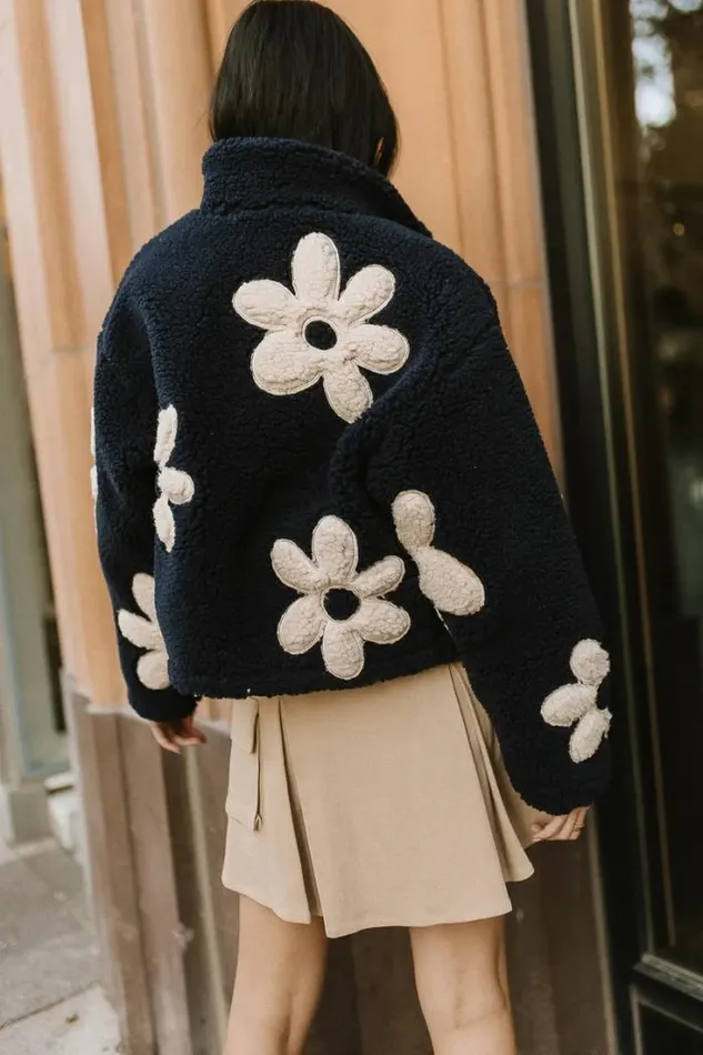 Bohme Outerwear BlankNYC Floral Teddy Jacket In Navy Navy 8211 Women Bohme Outerwear BlankNYC Floral Teddy Jacket In Navy Navy 8211 Women