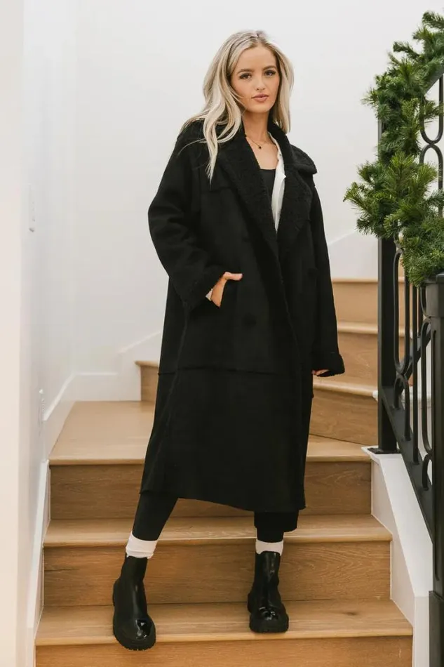 Bohme Outerwear Tessa Sherpa Coat In Black Black 8211 Women