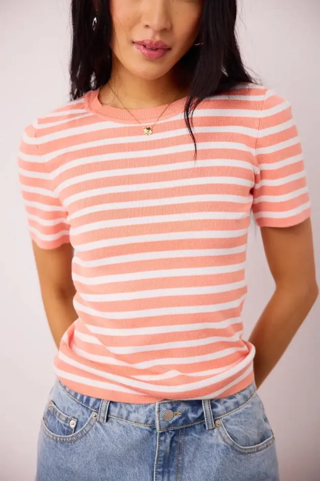 Bohme Sweaters Jodie Striped Sweater Top In Peach Peach 8211 Women Bohme Sweaters Jodie Striped Sweater Top In Peach Peach 8211 Women