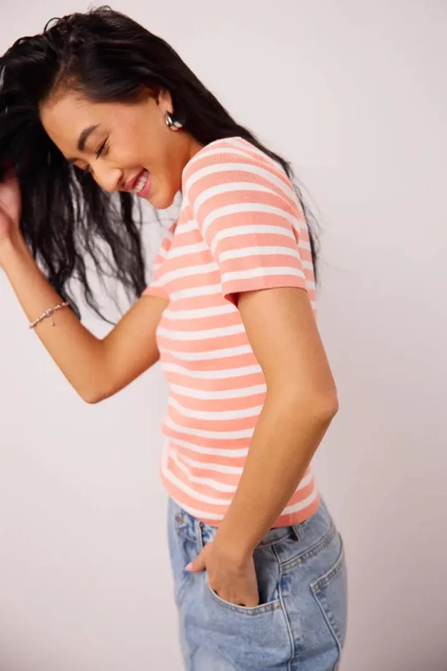 Bohme Sweaters Jodie Striped Sweater Top In Peach Peach 8211 Women Bohme Sweaters Jodie Striped Sweater Top In Peach Peach 8211 Women