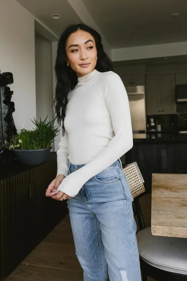 Bohme Tees and Tanks Caroline Mock Neck Sweater In Cream 8211 FINAL SALE Cream 8211 Women Bohme Tees and Tanks Caroline Mock Neck Sweater In Cream 8211 FINAL SALE Cream 8211 Women