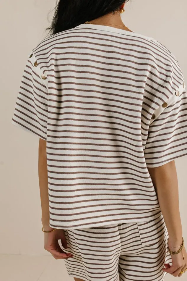 Bohme Tops Amanda Striped TShirt In Mocha Mocha 8211 Women Bohme Tops Amanda Striped TShirt In Mocha Mocha 8211 Women