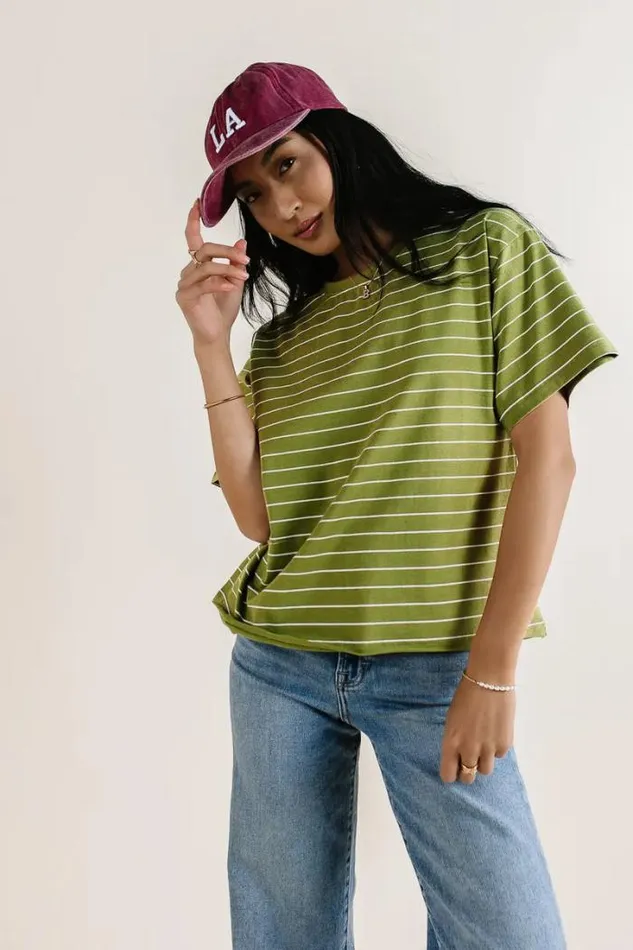 Bohme Tops Evie Striped TShirt In Moss Moss 8211 Women