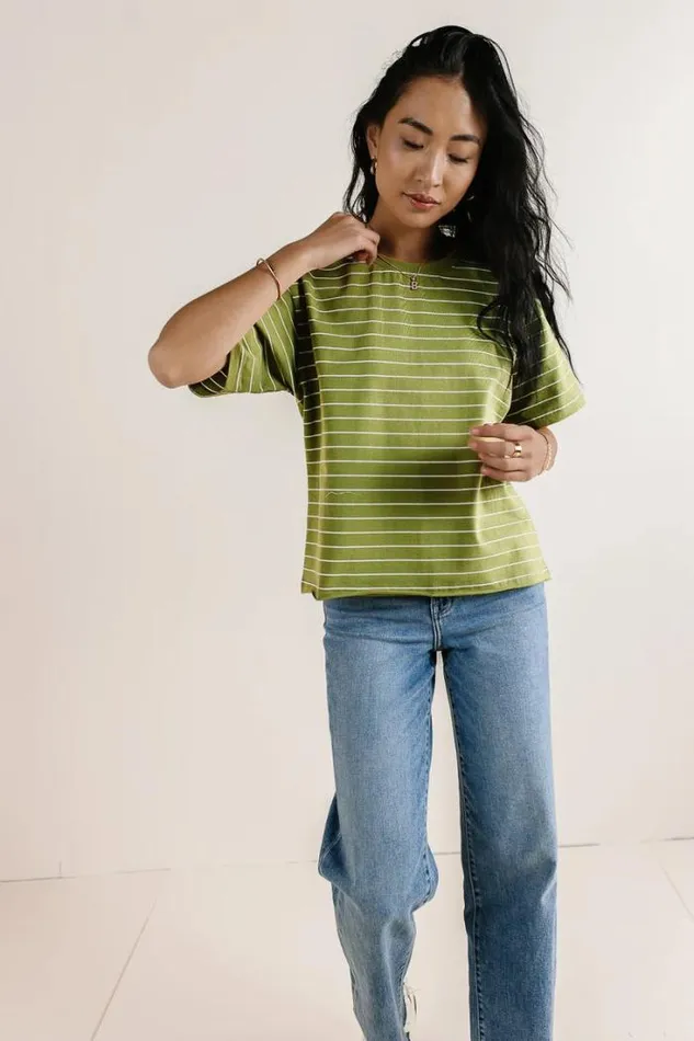 Bohme Tops Evie Striped TShirt In Moss Moss 8211 Women Bohme Tops Evie Striped TShirt In Moss Moss 8211 Women