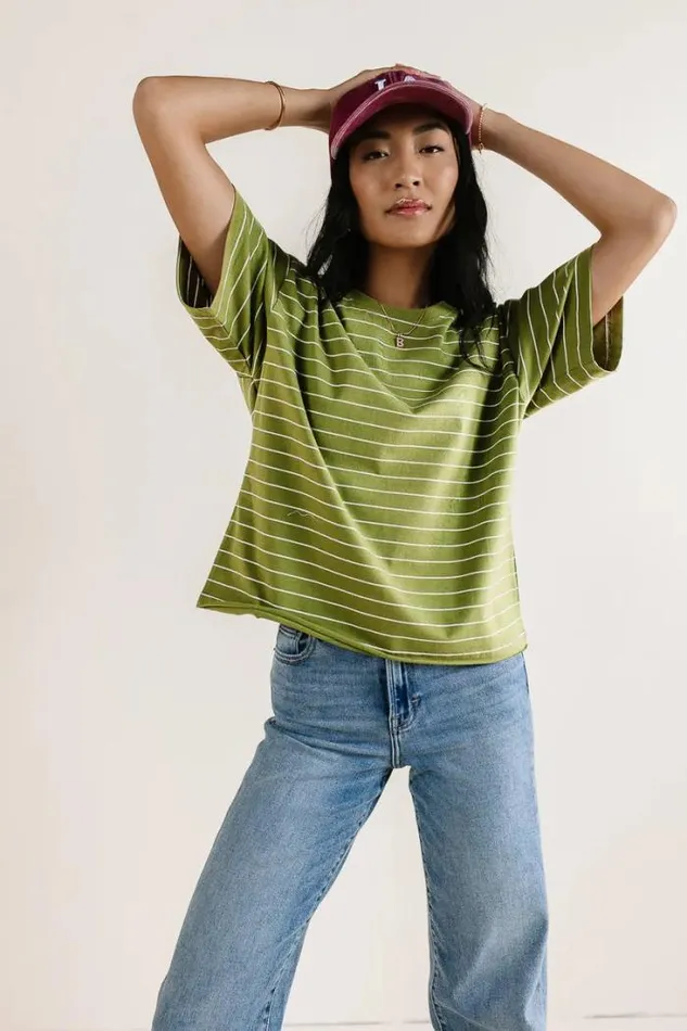 Bohme Tops Evie Striped TShirt In Moss Moss 8211 Women Bohme Tops Evie Striped TShirt In Moss Moss 8211 Women