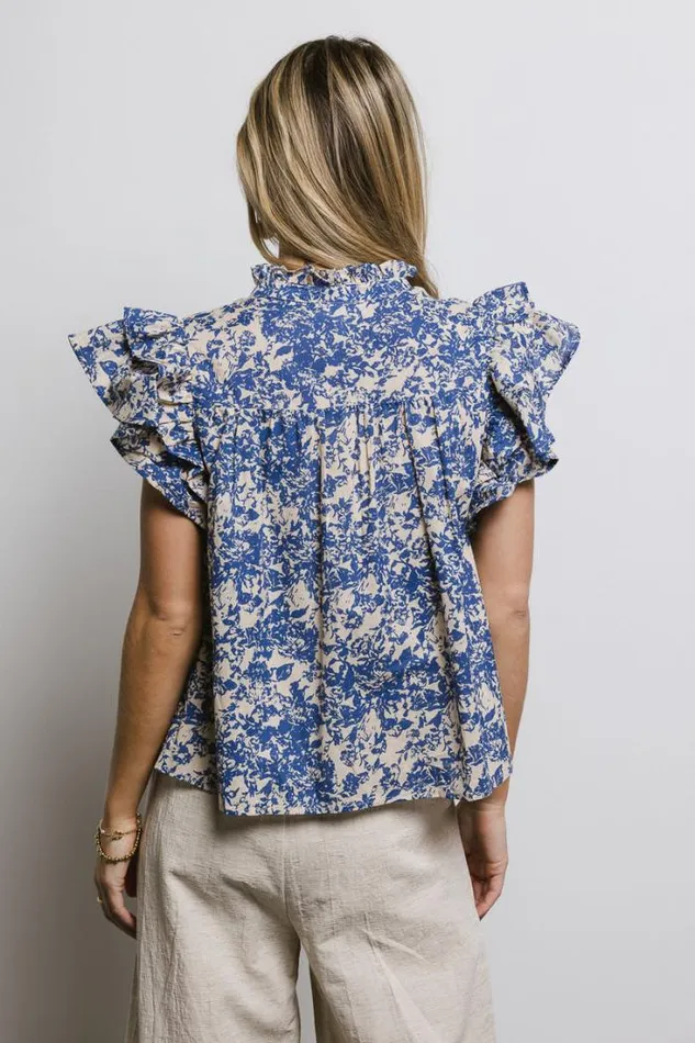 Bohme Tops Floral Flutter Sleeve Blouse Blue 8211 Women Bohme Tops Floral Flutter Sleeve Blouse Blue 8211 Women