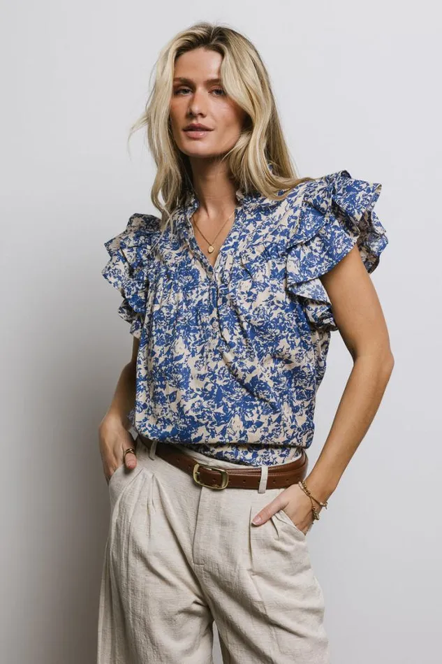 Bohme Tops Floral Flutter Sleeve Blouse Blue 8211 Women Bohme Tops Floral Flutter Sleeve Blouse Blue 8211 Women