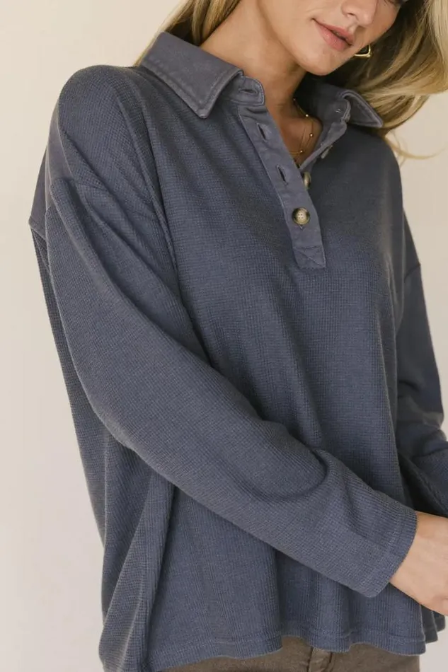 Bohme Tops Isabelle Waffle Knit Henley Top In Blue Blue 8211 Women Bohme Tops Isabelle Waffle Knit Henley Top In Blue Blue 8211 Women