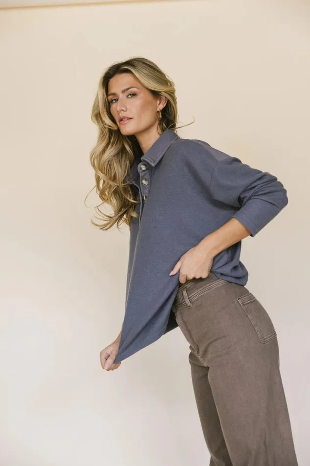 Bohme Tops Isabelle Waffle Knit Henley Top In Blue Blue 8211 Women Bohme Tops Isabelle Waffle Knit Henley Top In Blue Blue 8211 Women