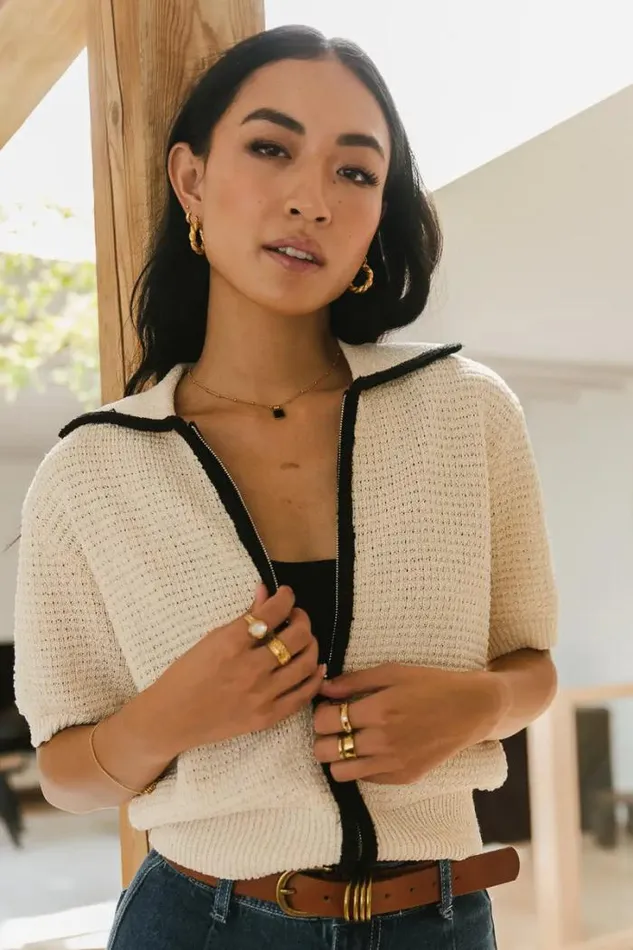 Bohme Tops Kasey Double Zip Cardigan Cream 8211 Women