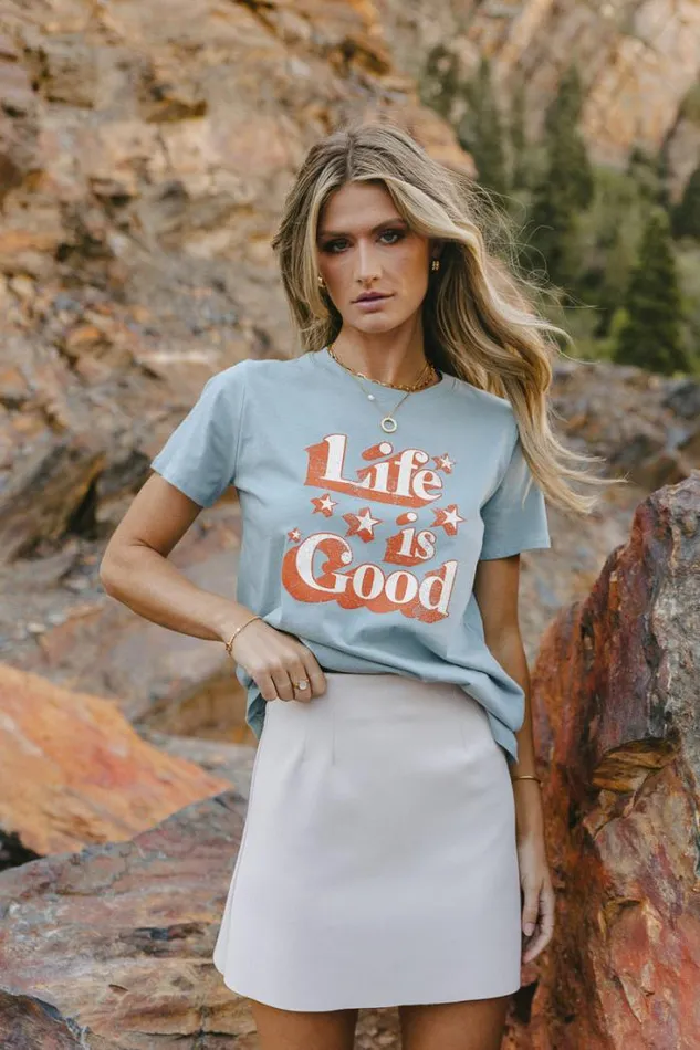 Bohme Tops Life Is Good Graphic Tee 8211 FINAL SALE Blue 8211 Women Bohme Tops Life Is Good Graphic Tee 8211 FINAL SALE Blue 8211 Women