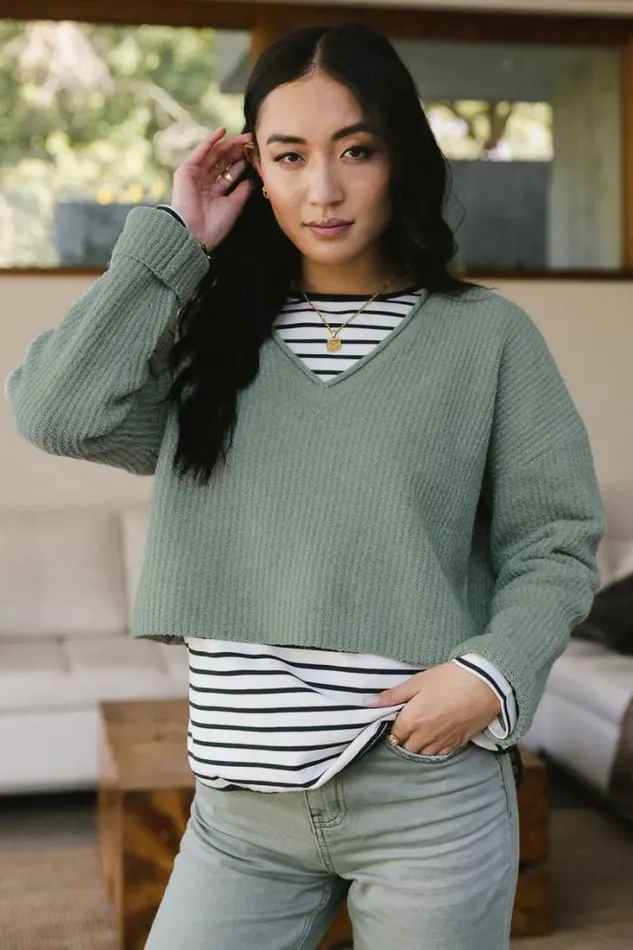 Bohme Tops Lyra VNeck Sweater In Sage Sage 8211 Women Bohme Tops Lyra VNeck Sweater In Sage Sage 8211 Women