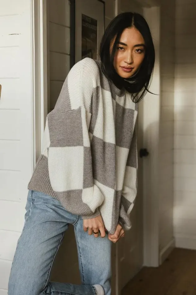 Bohme Tops McKenna Checkered Sweater In Grey Grey 8211 Women Bohme Tops McKenna Checkered Sweater In Grey Grey 8211 Women