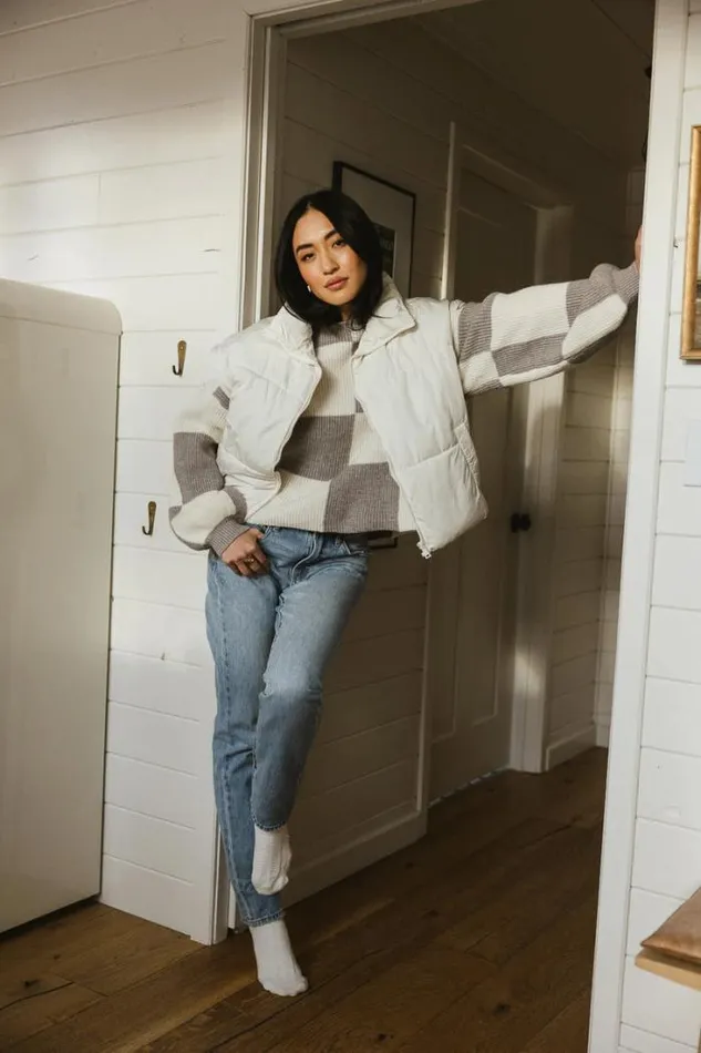 Bohme Tops McKenna Checkered Sweater In Grey Grey 8211 Women Bohme Tops McKenna Checkered Sweater In Grey Grey 8211 Women