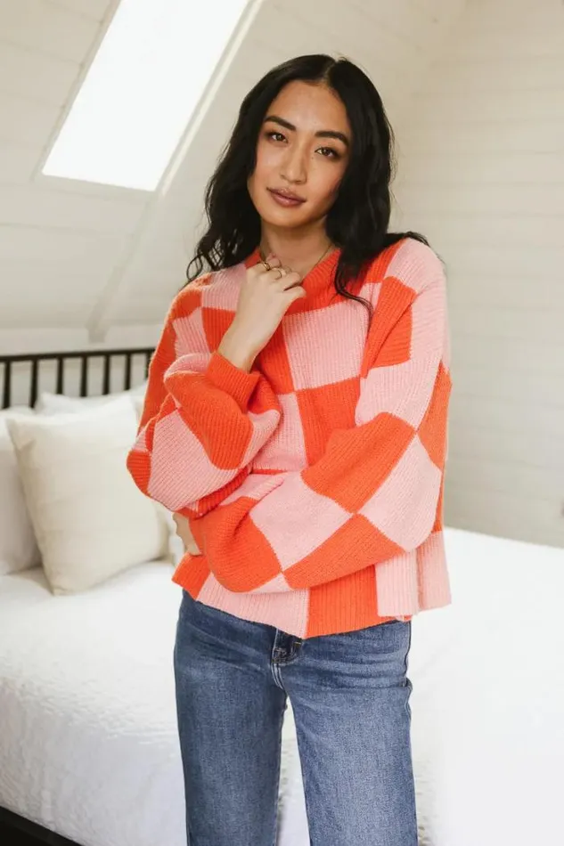 Bohme Tops Morgan Checkered Sweater In Orange Orange 8211 Women Bohme Tops Morgan Checkered Sweater In Orange Orange 8211 Women