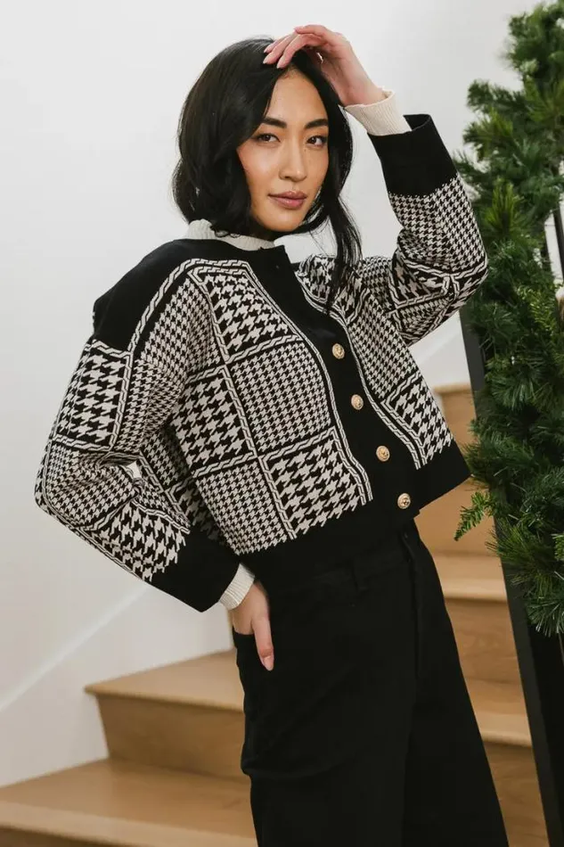 Bohme Tops Piper Houndstooth Cardigan Black 8211 Women