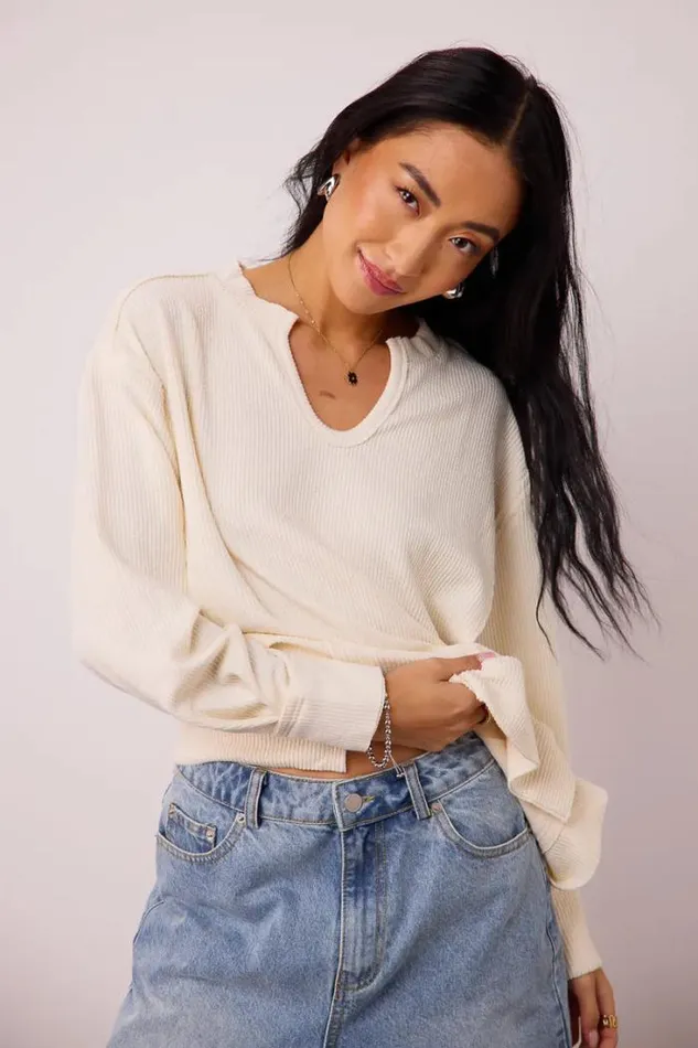 Bohme Tops Raelynn Ribbed Knit Top Cream 8211 Women