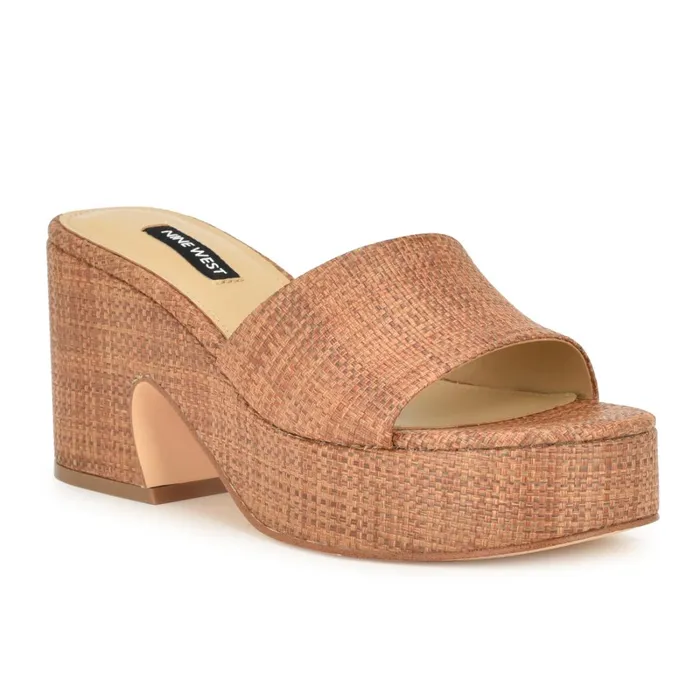 Boone Platform Slide Sandals Brown Raffia Women Nine West Platforms Boone Platform Slide Sandals Brown Raffia Women Nine West Platforms