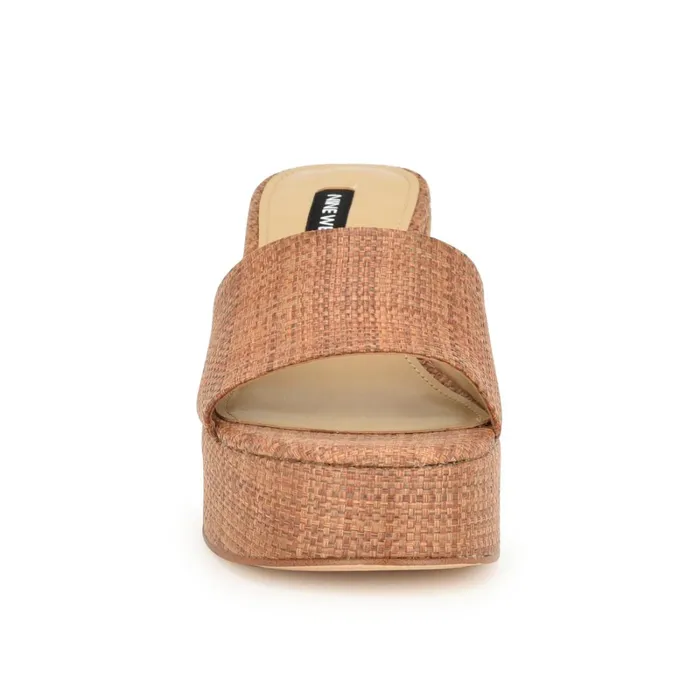 Boone Platform Slide Sandals Brown Raffia Women Nine West Platforms Boone Platform Slide Sandals Brown Raffia Women Nine West Platforms