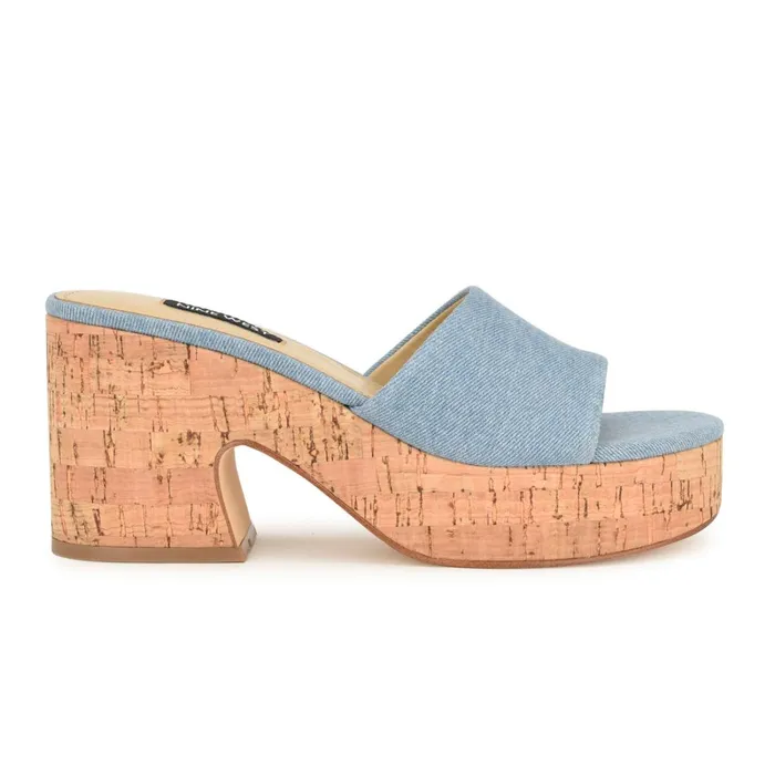 Boone Platform Slide Sandals Denim Women Nine West Wedges