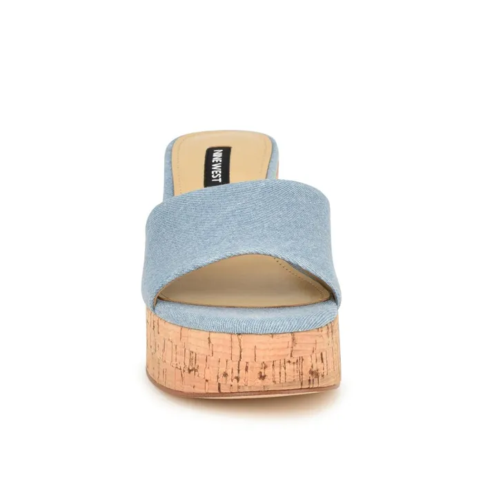 Boone Platform Slide Sandals Denim Women Nine West Wedges