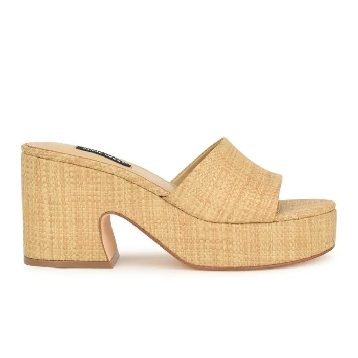 Boone Platform Slide Sandals Natural Raffia Women Nine West Sandals