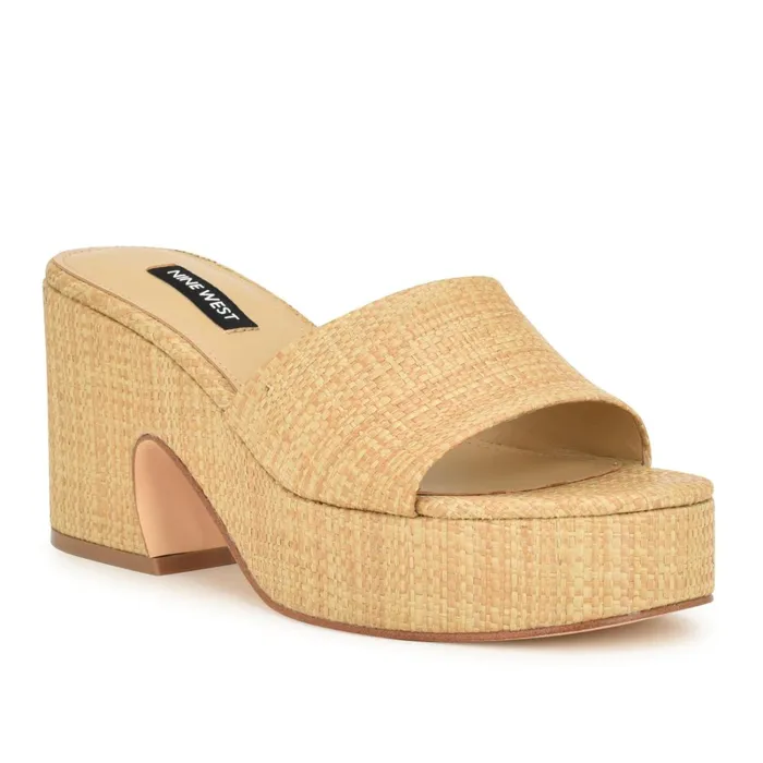 Boone Platform Slide Sandals Natural Raffia Women Nine West Sandals