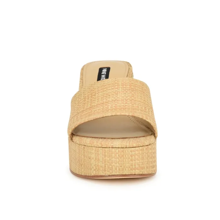 Boone Platform Slide Sandals Natural Raffia Women Nine West Sandals