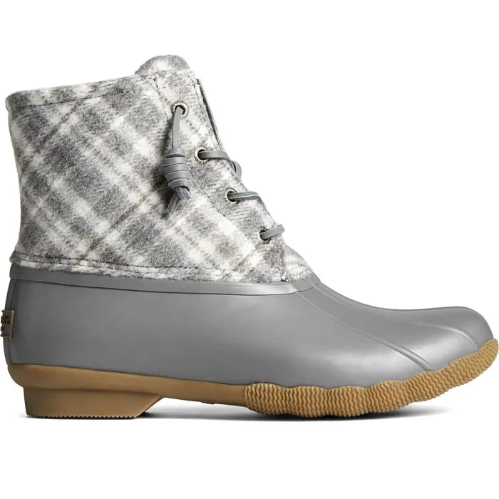 Boots Women Sperry Saltwater Plaid Wool Duck Boot Grey