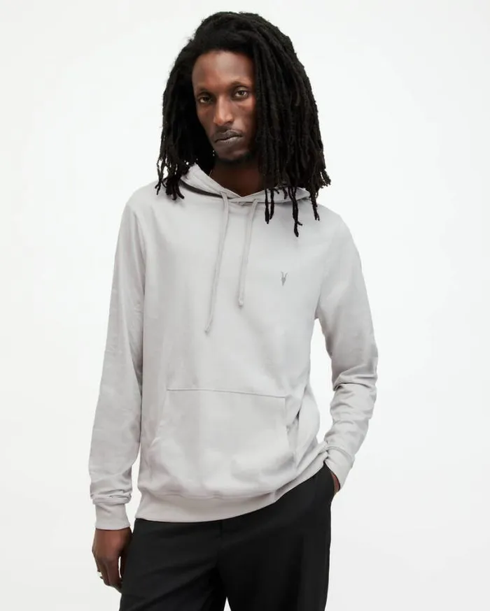 Brace Pullover Brushed Cotton Hoodie Cool Grey Men AllSaints Sweatshirts and Hoodies