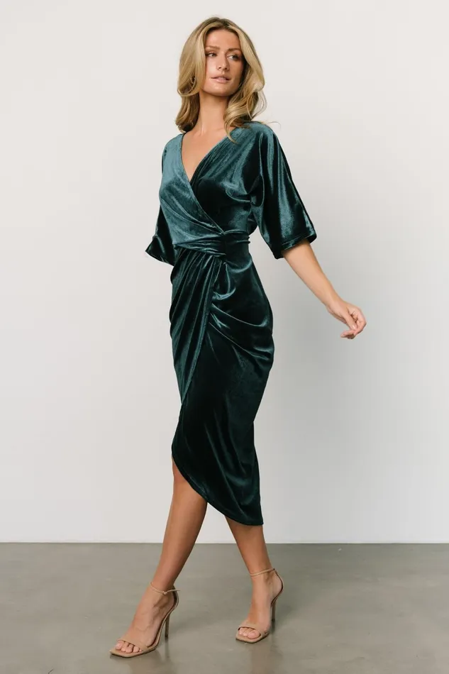 Brendyn Ruched Velvet Dress Jade Women Baltic Born Midi Dresses Brendyn Ruched Velvet Dress Jade Women Baltic Born Midi Dresses