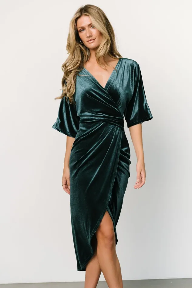 Brendyn Ruched Velvet Dress Jade Women Baltic Born Midi Dresses Brendyn Ruched Velvet Dress Jade Women Baltic Born Midi Dresses