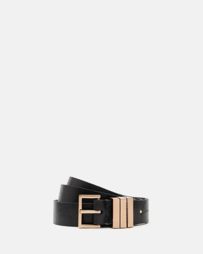Bronty Skinny Leather Belt Blackwarm Brass Women AllSaints Leather Belts