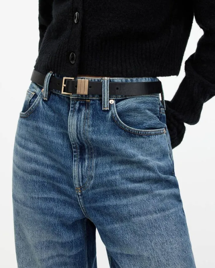 Bronty Skinny Leather Belt Blackwarm Brass Women AllSaints Leather Belts