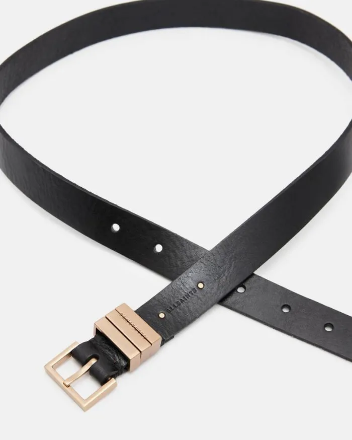 Bronty Skinny Leather Belt Blackwarm Brass Women AllSaints Leather Belts
