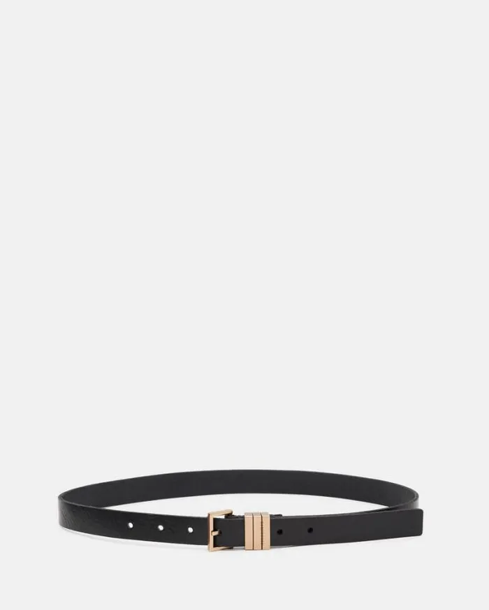 Bronty Skinny Leather Belt Blackwarm Brass Women AllSaints Leather Belts